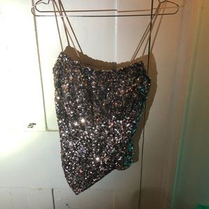 Cache purple sequins top with asymmetrical bottom